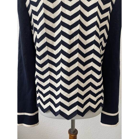 St. John Knit Sweater Cardigan Chevron Zig Zag Zip Front Color Block - Picture 9 of 13